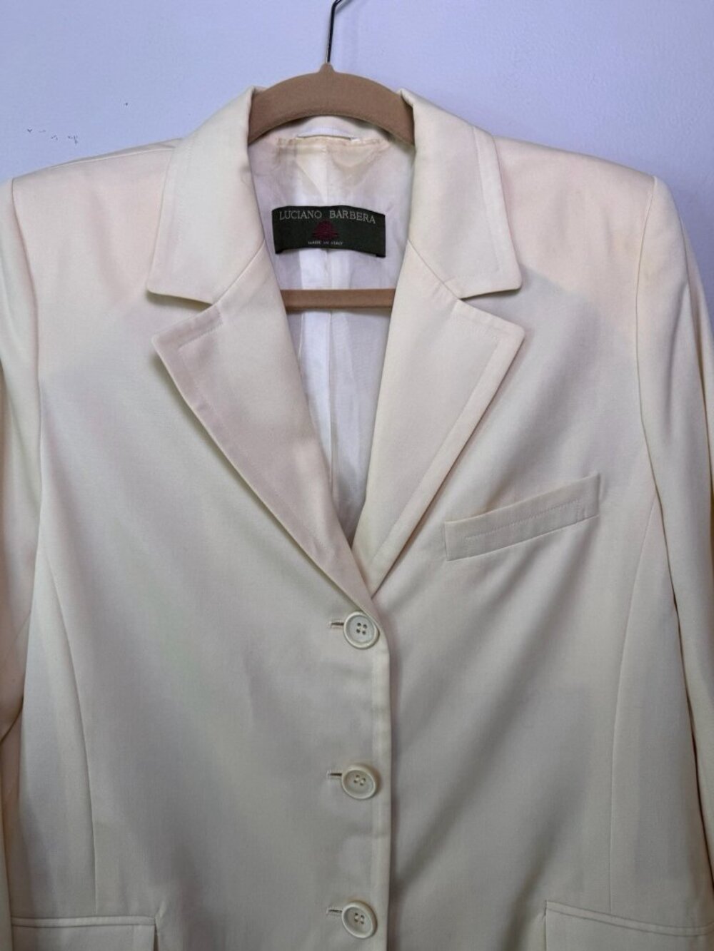 VTG Luciano Barbera 100% Wool Blazer Jacket Women Size 44 Solid Cream Italy - Picture 3 of 16